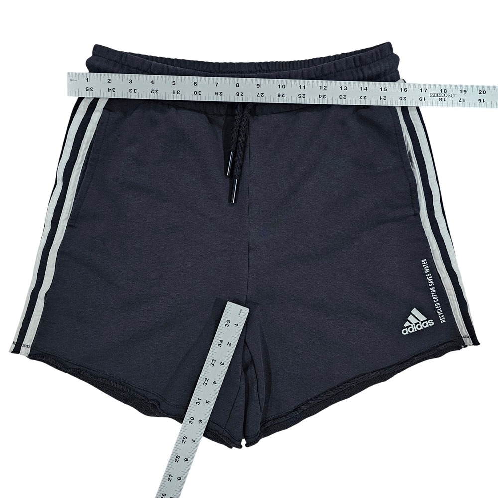Adidas Essentials Men M Blue Shorts Recycled Cotton 3-Stripe French Terry Sport - Picture 3 of 5